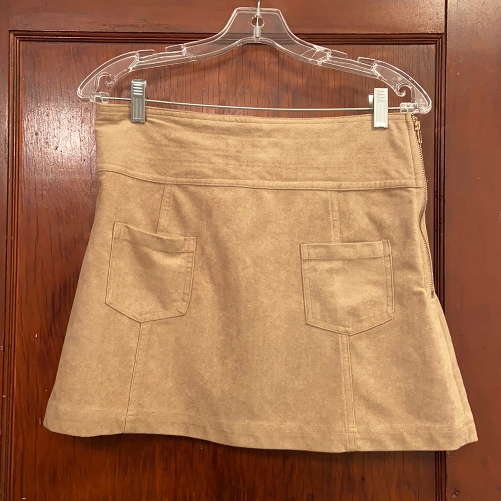 Brown Mono B suede skirt with gold zipper